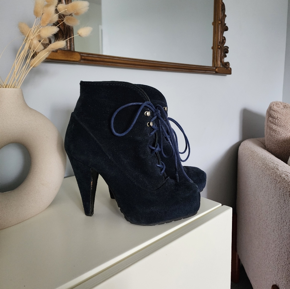 Proenza Schouler Black Suede Block Heel Platform Shoes
